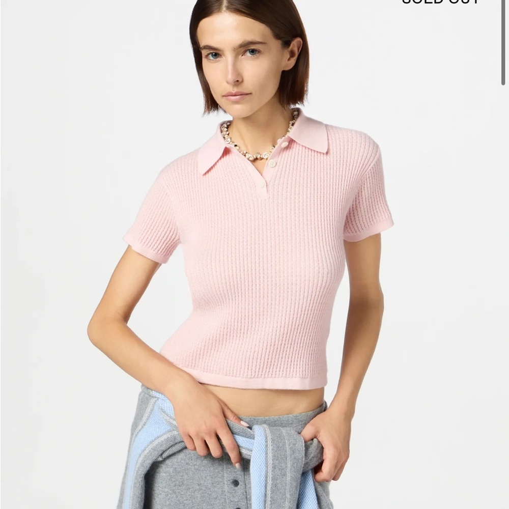 Guest in Residence shrunken polo in cashmere powder pink size small NWT